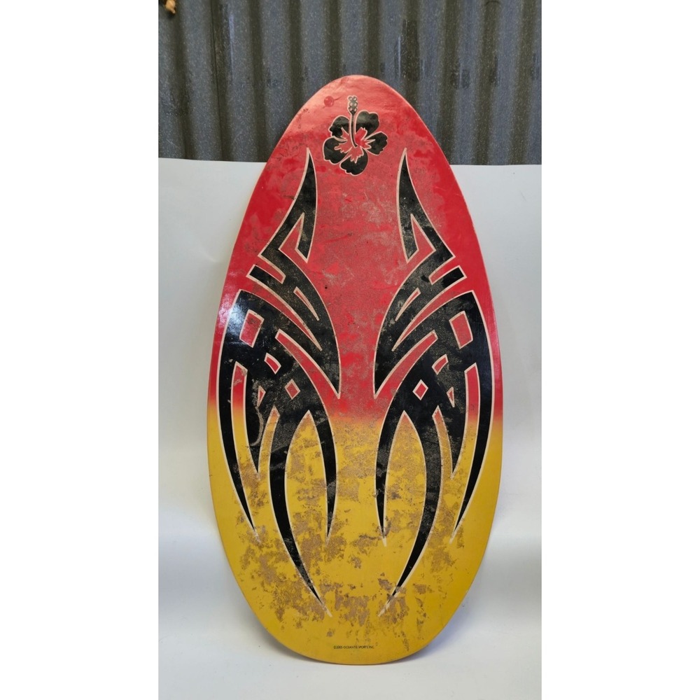 Vintage Oceanitis Sports Skimboard Red Yellow Tribal Hibiscus 2005 40 Inch